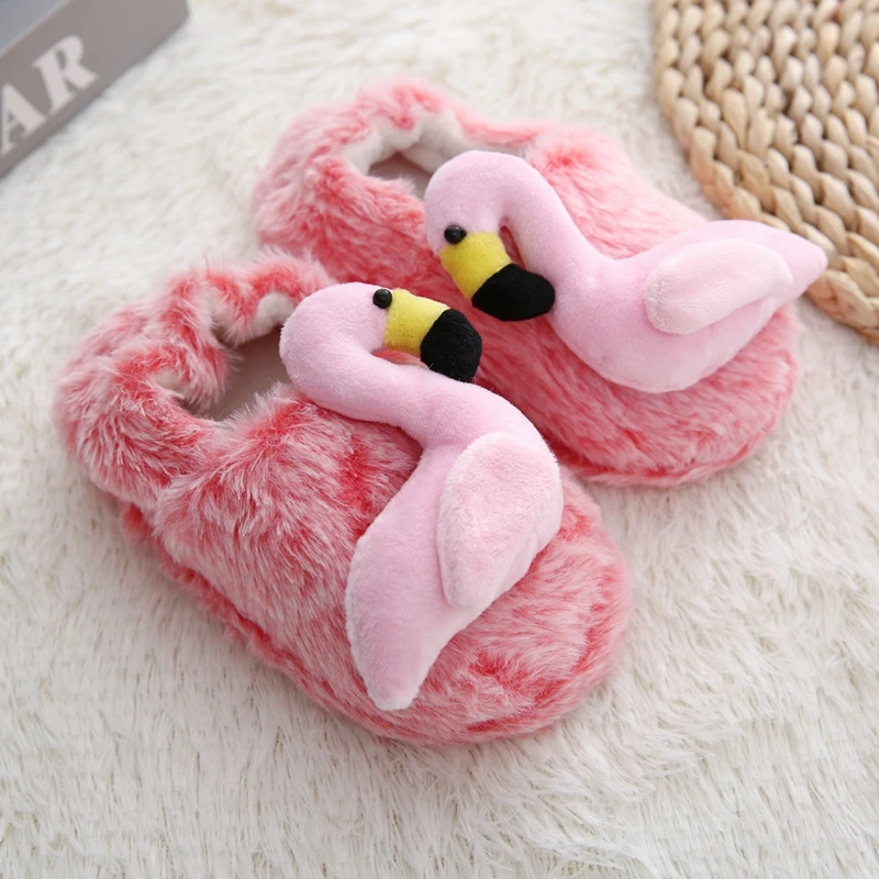 Fashion Toddler Girl Slippers for Home Indoor Baby Item Loafers Plush Warm Cute Flamingo Children Little Kid House Footwear Gift