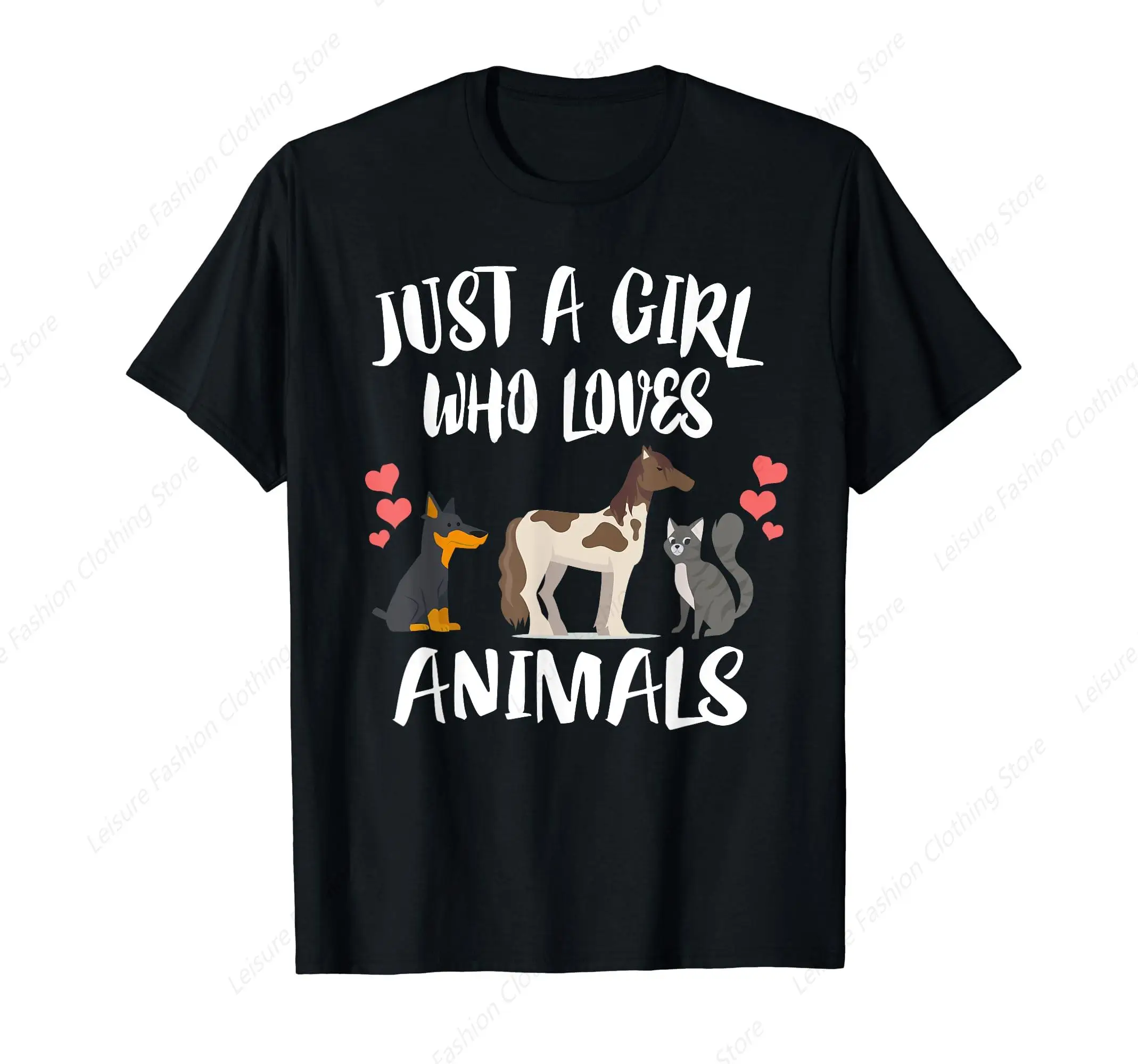 Just A Girl Who  Dog Cat Horse Animal Leisure Daily T-Shirt