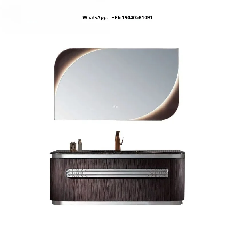 Bathroom Sink with Cabinet Set Bathroom Vanities Stainless Steel Marble Countertop Water Resistant Smart LED Mirror Wall-Mounted