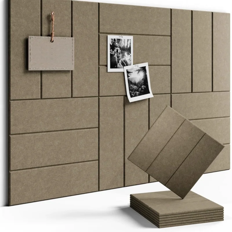 6PCS Vertical Stripe Polyester Felt Acoustic Panels, Wall Decor，Self Adhesive Pinboard Tiles for Office Cubicle Photo Display