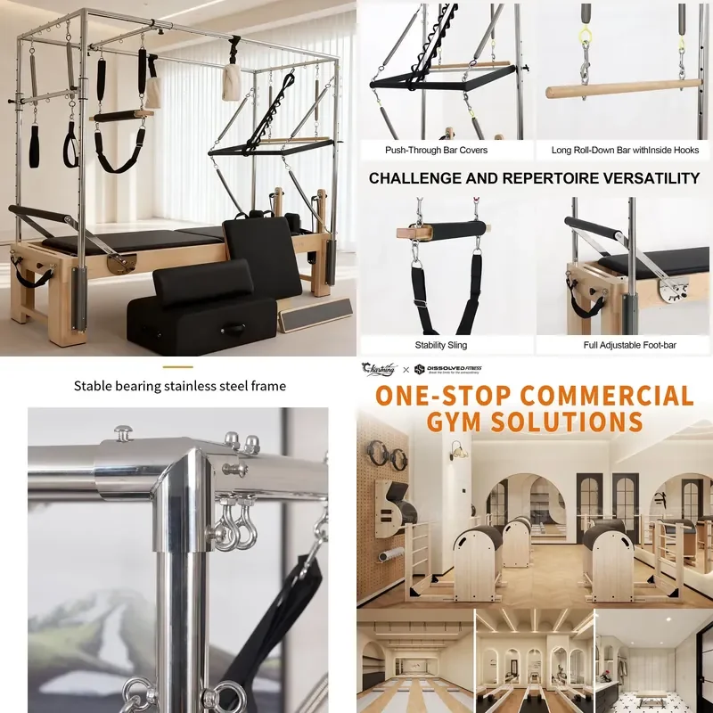 

【CHIMU HOME】 Black Aluminum Reformer Pilates Board with Wooden Tower for Home Yoga and Fitness Training