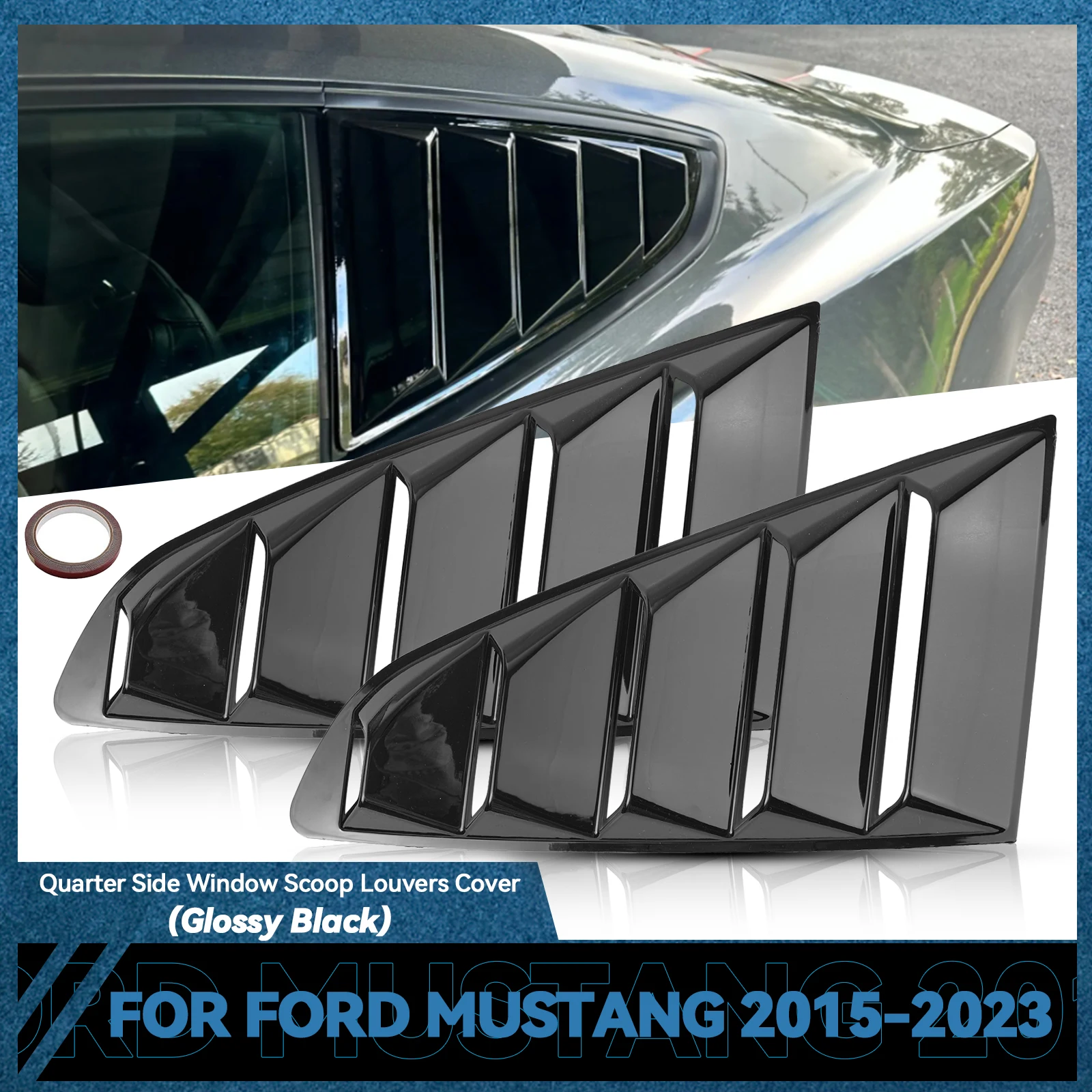 

1 Pair 1/4 Quarter Panel Door SPORT Rear L+R Window Louver Shutter Cover Trim Side Vent For Ford Mustang 2015-2023 Glossy Black