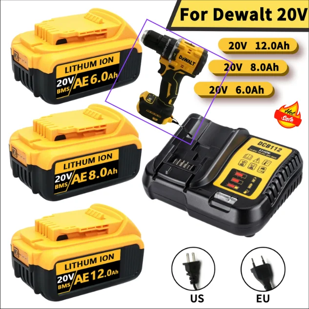 

For Dewalt Screwdriver 20V 6Ah/8Ah/12Ah DCB200 Battery Lithium-ion DCB612 DCB609 DCB205 DCB200 DCB182