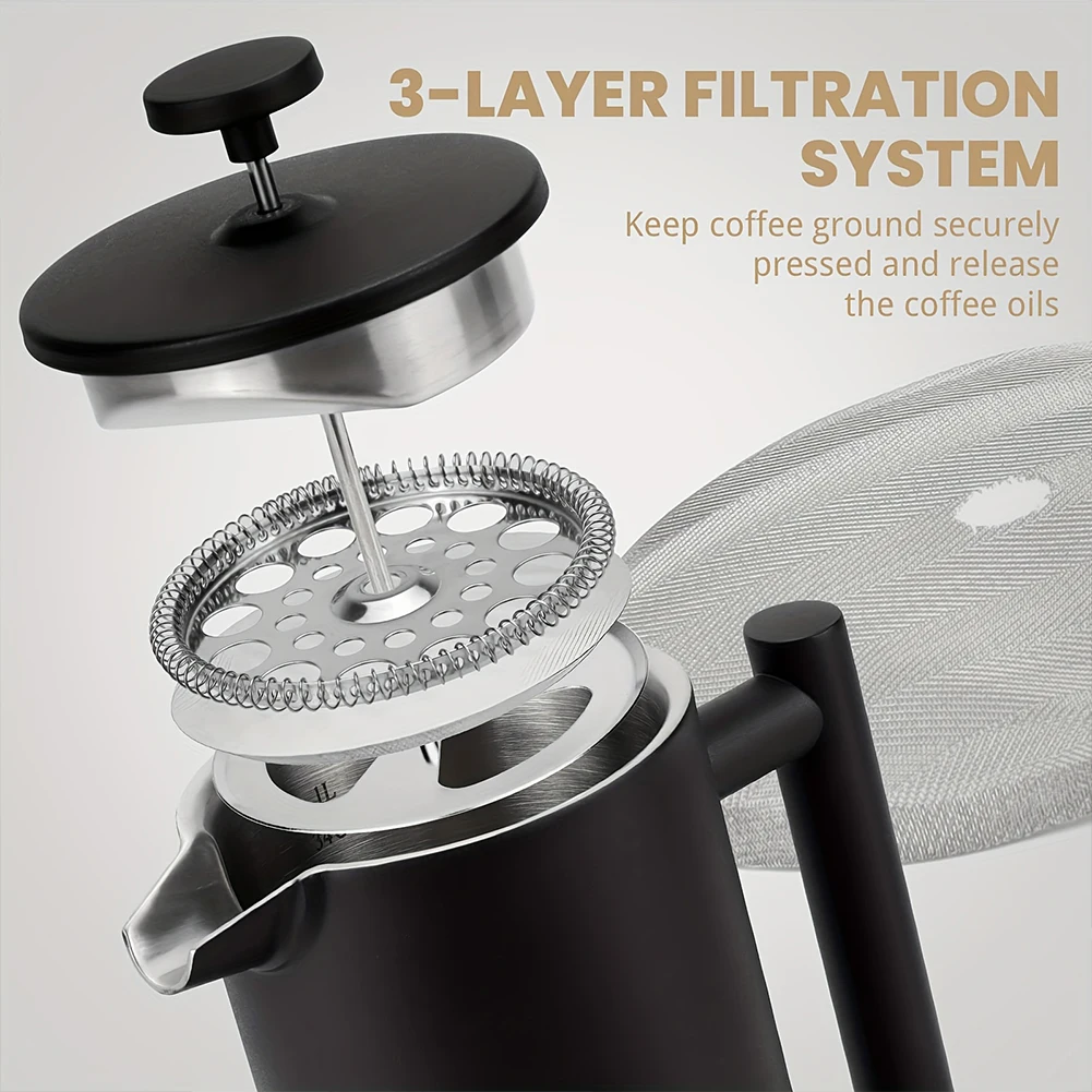 

Кофеварка-френч-пресс из нержавеющей стали, 1000 мл, с двойными стенками и термоизоляцией, для кофе и чая, большой объем