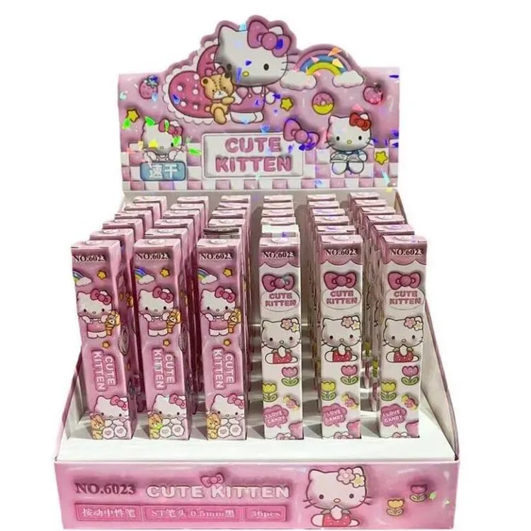 Imagem -05 - Sanrio Kitty Imprensa Gel Pen Canetas Assinatura Tinta Preta Escritório e Abastecimento Escolar Kawaii Bonito 05 Milímetros 36 Pcs por Lote