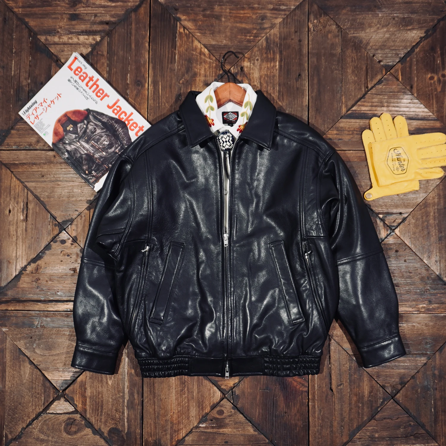 Tailor Brando Full-Grain Water-Dyed Cowhide Men's Oversized Reversible Collar Vintage Genuine Leather Jacket