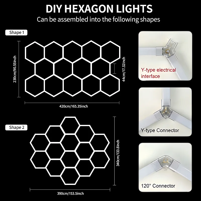 Garagen-Hexagon-LED-Leuchte 50000H Hexagon-LED-Deckenleuchte Superhell 6500K Garagenbeleuchtung für Zuhause, Fitnessraum, Friseursalon, Autodetailing, Bar, Keller, Werkstatt-Deckenbeleuchtung