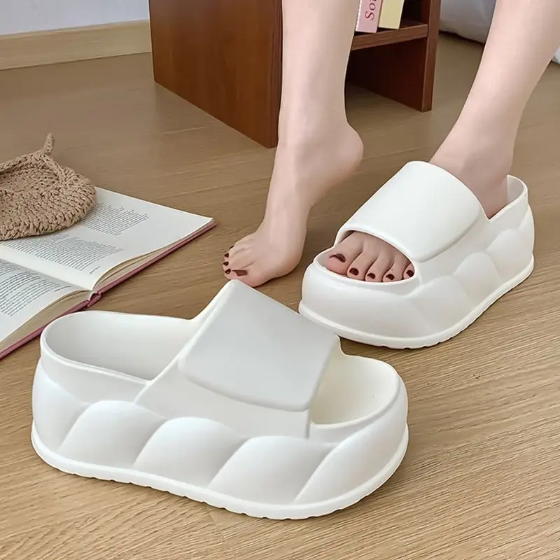 

New super thick chunky slippers women's summer home slides 8 cm high platform mules clogs woman outdoor elevated beach slipper