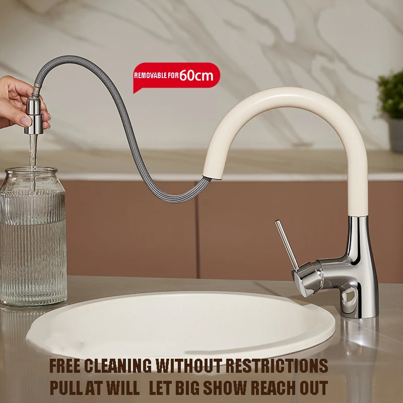 

Island Countertop Splash-Proof Hot And Cold Water Faucet With A Small Bend And Telescopic Design, Allowing For Pull-Out Use. Bat