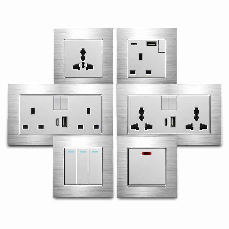 

Настенная розетка 13А для Великобритании, с розеткой для быстрой зарядки типа C, 18 Вт, металлическая матовая панель, двойные универсальные розетки, зарядка через USB-C