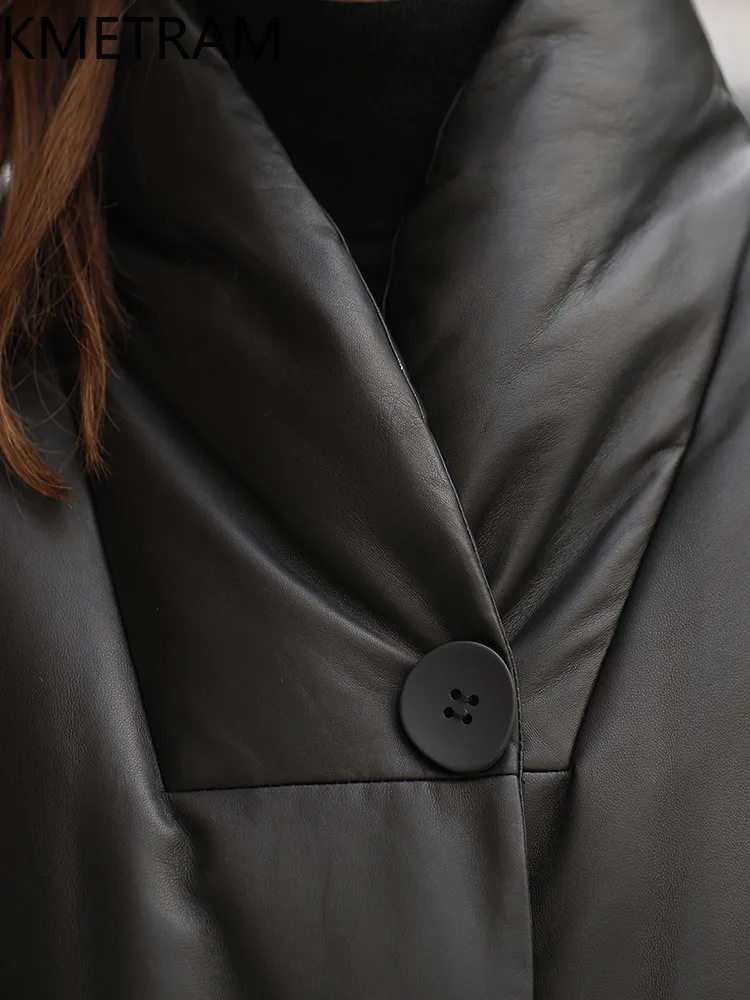 KMETRAM 100% جلد الغنم مع 90% الأبيض بطة أسفل سترة منفوخة امرأة سوداء أسفل معاطف طويلة ملابس خارجية ملابس الشتاء 2025 putaхоovyк #3