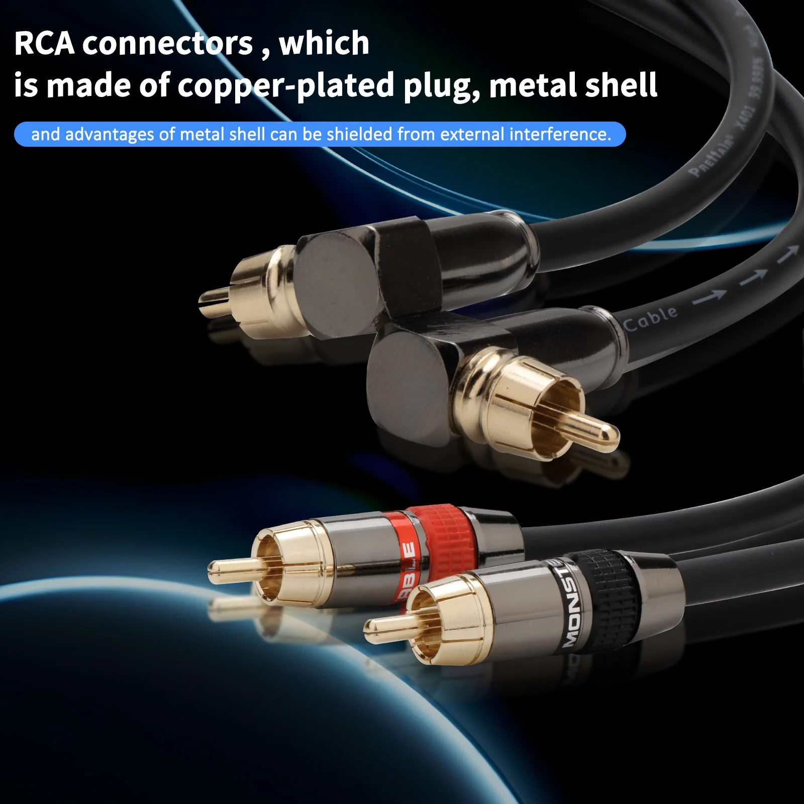 High Sound Quality Monster HIFI Fever Audio Cable Gold Plated RCA Plug Signal Line 90 Degrees Straight