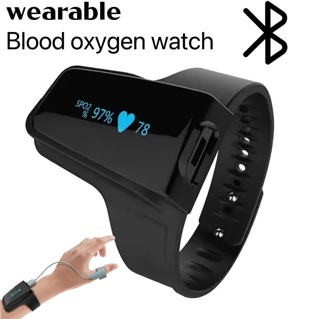 

Bluetooth wrist oximeter Spo2 heart rate pulse oximeter wearable sleep apnea alarm continuously monitors blood oxygen saturation