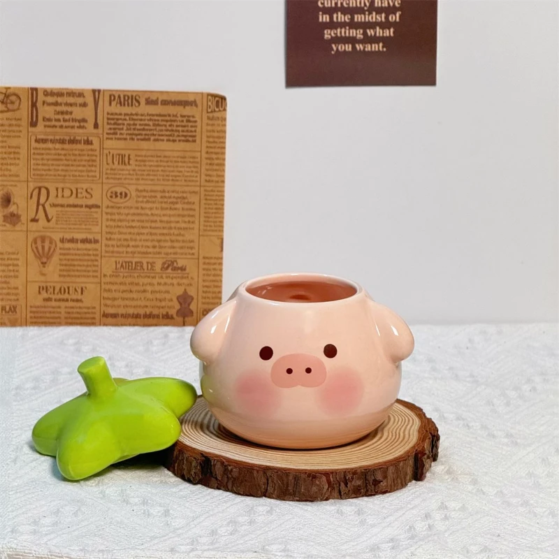 360ml Cute Cartoon Pig Mug Coffee Cup with Spoon Ceramic Gift 3d Water Cups Lovers Milk Large Capacity Coffee Oatmeal Mug