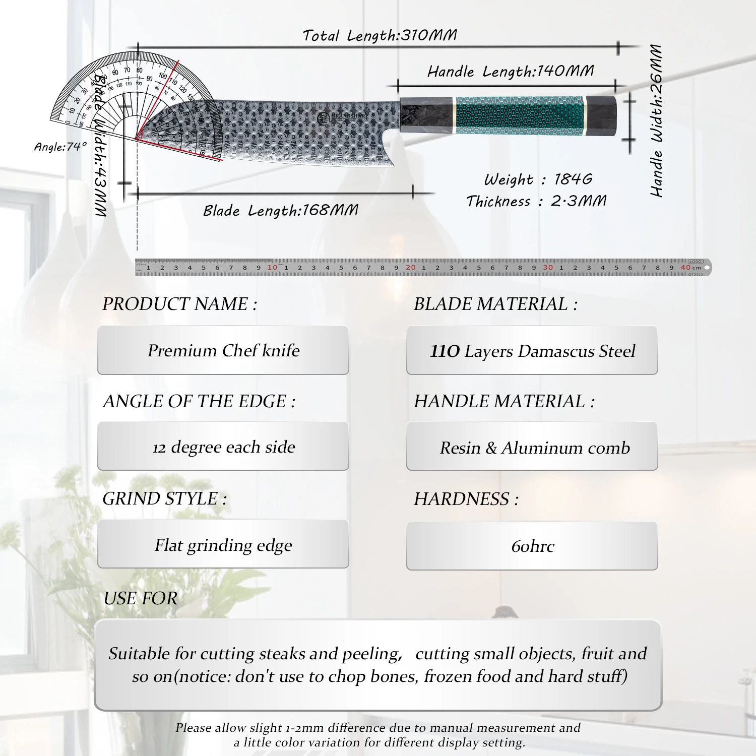 Pisau Santoku Buatan Tangan GRANDSHARP 110 Lapis Baja Damaskus Pisau Dapur Profesional Chef Memasak Pegangan Desain Sarang Lebah