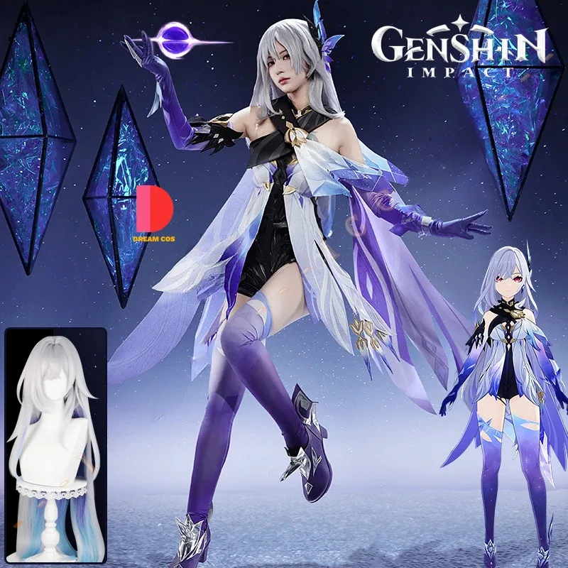 

Genshin Impact Skirk Косплей Костюм Парик Платье Униформа Фехтованок Головные Уборы Тарталья Мастер Бездне Хэллоуин Вечеринка Женский Опора