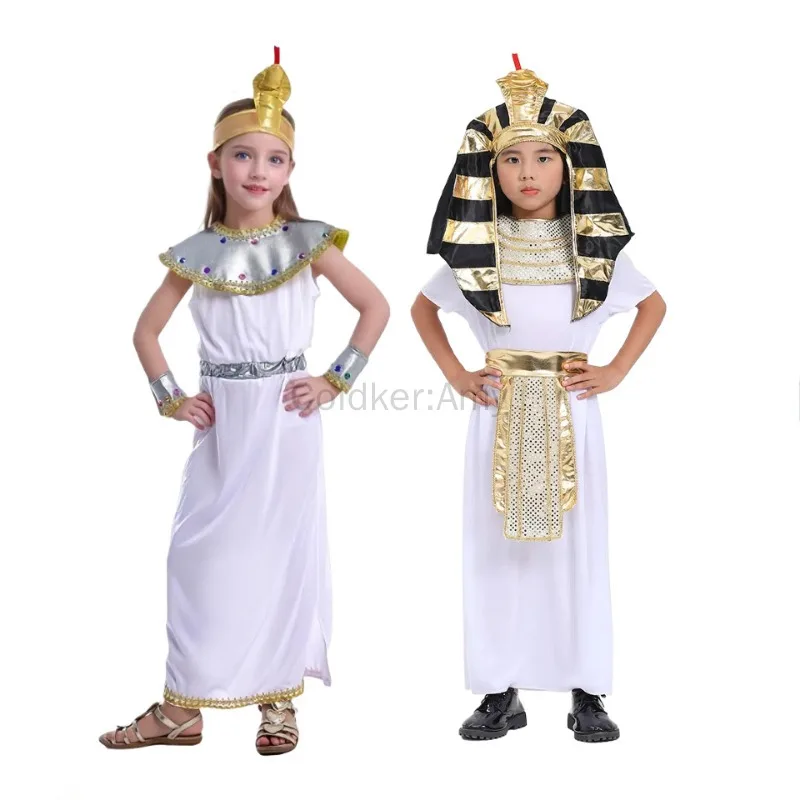

Children's Egyptian Costumes for Halloween Stage Performances Boys Girls Pharaoh and Cleopatra Outfits Historical Party Costume