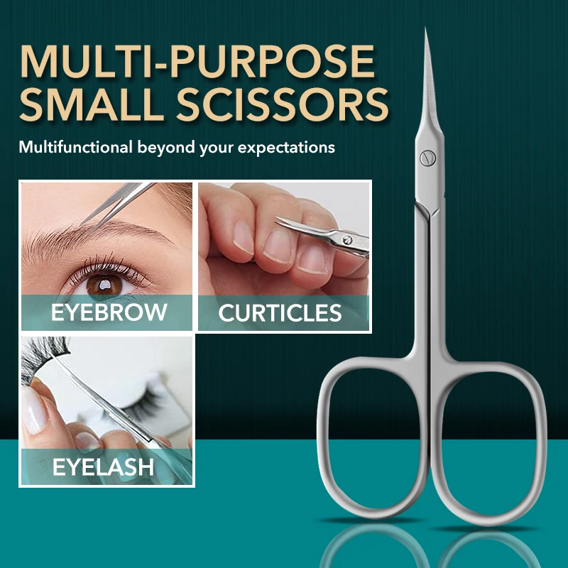 1Pcs Cuticle Scissors Manicure Nail Tools Stainless Curved Blade Eyebrow Eyelash Dry Skin Multi-purpose Small Scissors