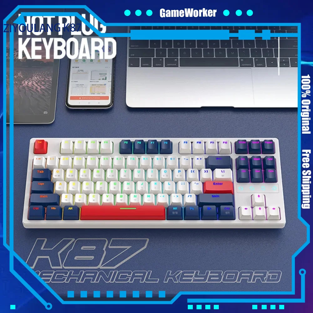 

ZIYOULANG K87 Korea Mechanical Keyboard Gaming 80%Customized Wired 87 Keys RGB Portable Computer Hot Swappable Peripherals