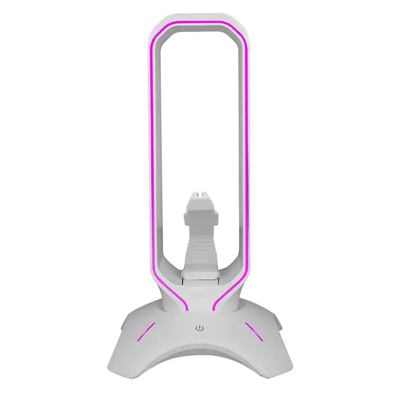 B27B RGB Gaming Headphone Stand Over-Ear Headset Holder With Mouse Bungee Cord Shelf For Desk Display White