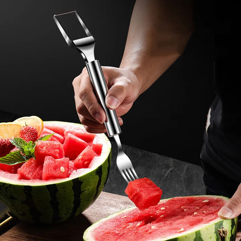 Stainless Steel Watermelon Cutting Tool Functional Watermelon Fork Slicer Slicing Tool for Melons Fruit Fork Kitchen Gadgets
