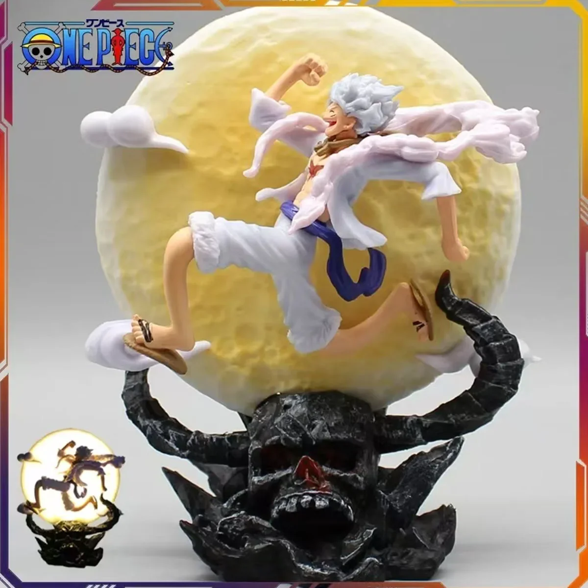 Figura de Anime de una pieza de 14cm, Hada de la Luna, Nika Monkey D Luffy Gear 5 con luz de luna, figura de acción, estatua, modelo, colección de juguetes