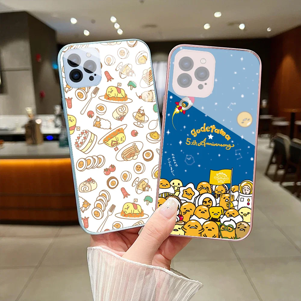 Sario G-Gudetama Phone Case For IPhone 15 14 13 12 Mini 11 Pro Max X XS XR 6 7 8 SE Plus Glass Hard Cover