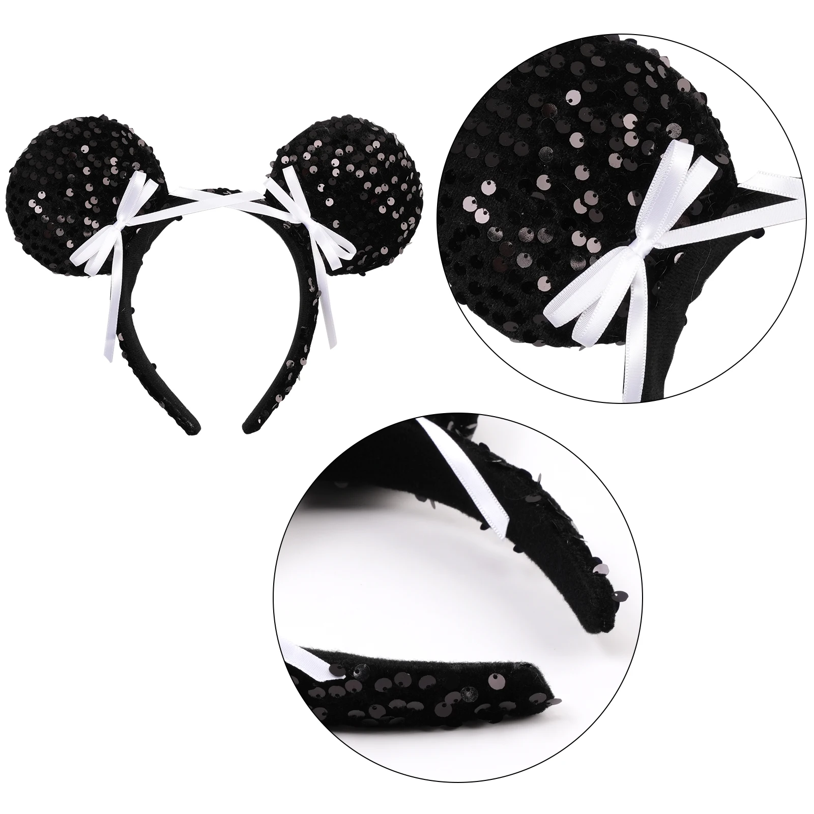 Pailletten-Mausohren-Stirnband für Frauen, Feiertagsparty, Mädchen-Kopfschmuck, Schleifen, Ohren-Kostüm-Stirnband, Cosplay, Plüsch, Geschenke für Erwachsene/Kinder – Detail 11
