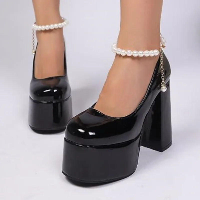New Super Sexy Hot Sale Party Disco Dance Pumps Women Platform Super High Chunky Heels Girding Buckle Pumps Shoes Zapatos Mujer