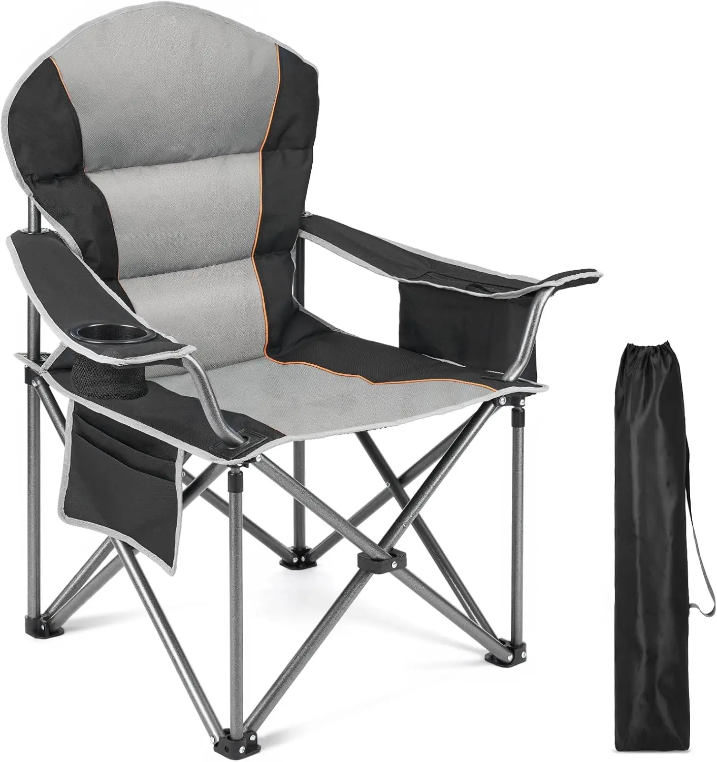 

Foldable Camping Chair with Padded Seat, Side Pockets, Cup Holder & Cooler Bag for Outdoor Events