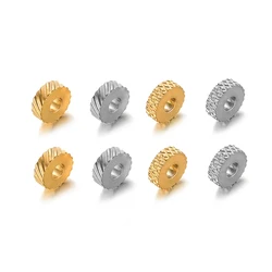 20Pcs 6mm Stainless Steel Gold Plated Texture Flat Spacer Beads for DIY Jewelry Making Necklace Findings Bracelet Supplies