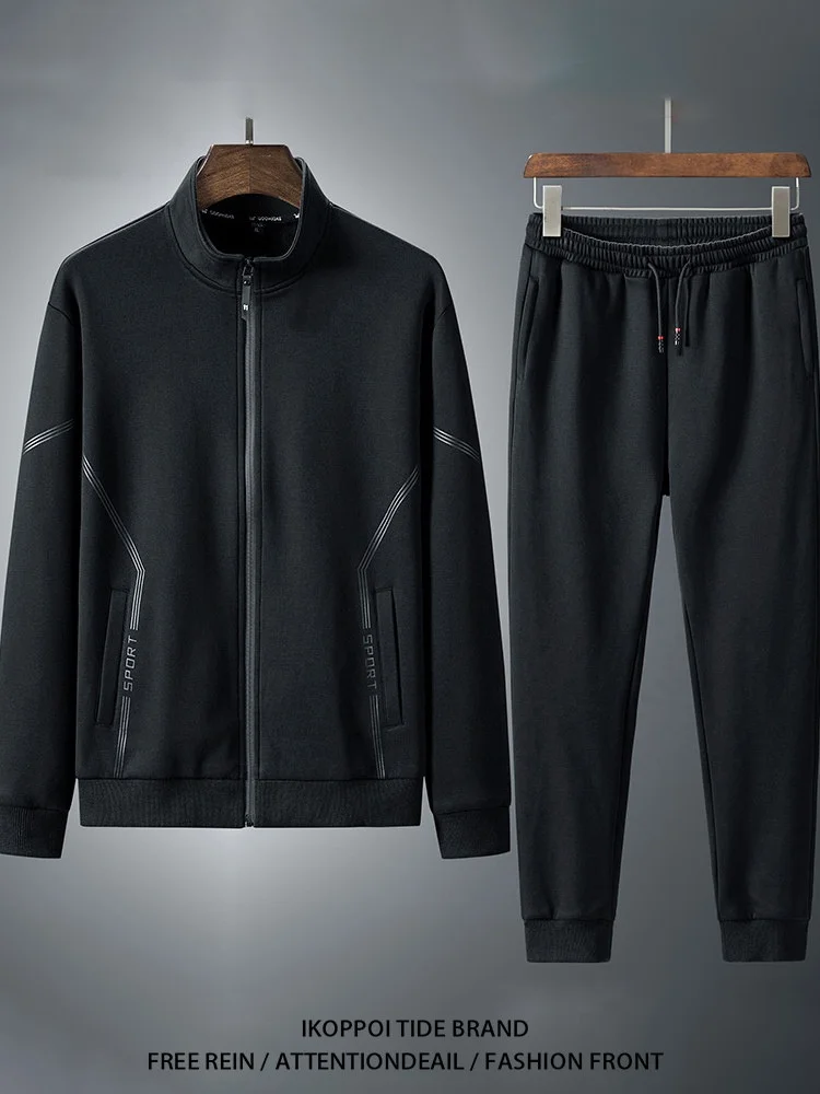 

Мужской повседневный спортивный костюм 2026: худи и брюки для бега, свободный крой, большие размеры, комплект из двух предметов, удобный, из смесового хлопка и полиэстера