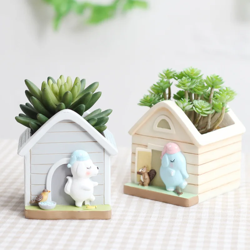 Animal House Garden Pot for Succulent Plants, Decorative Flower Pots Creative Planter Fairy Garden Landscape Desktop Decoration