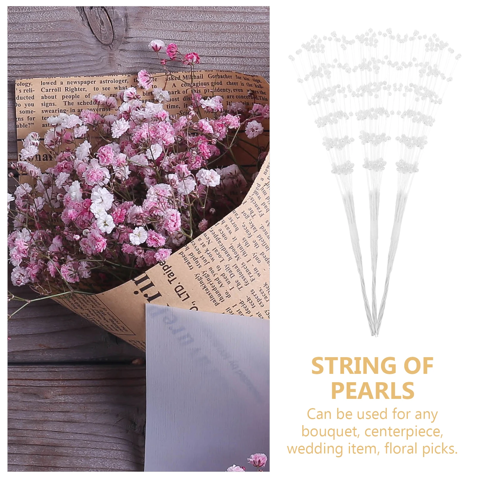 

100pcs Pearl String Beige 4Mm 23Cm Abs Plastic Wedding Bouquet Decoration Bridal Floral Picks Party Supplies Centerpiece