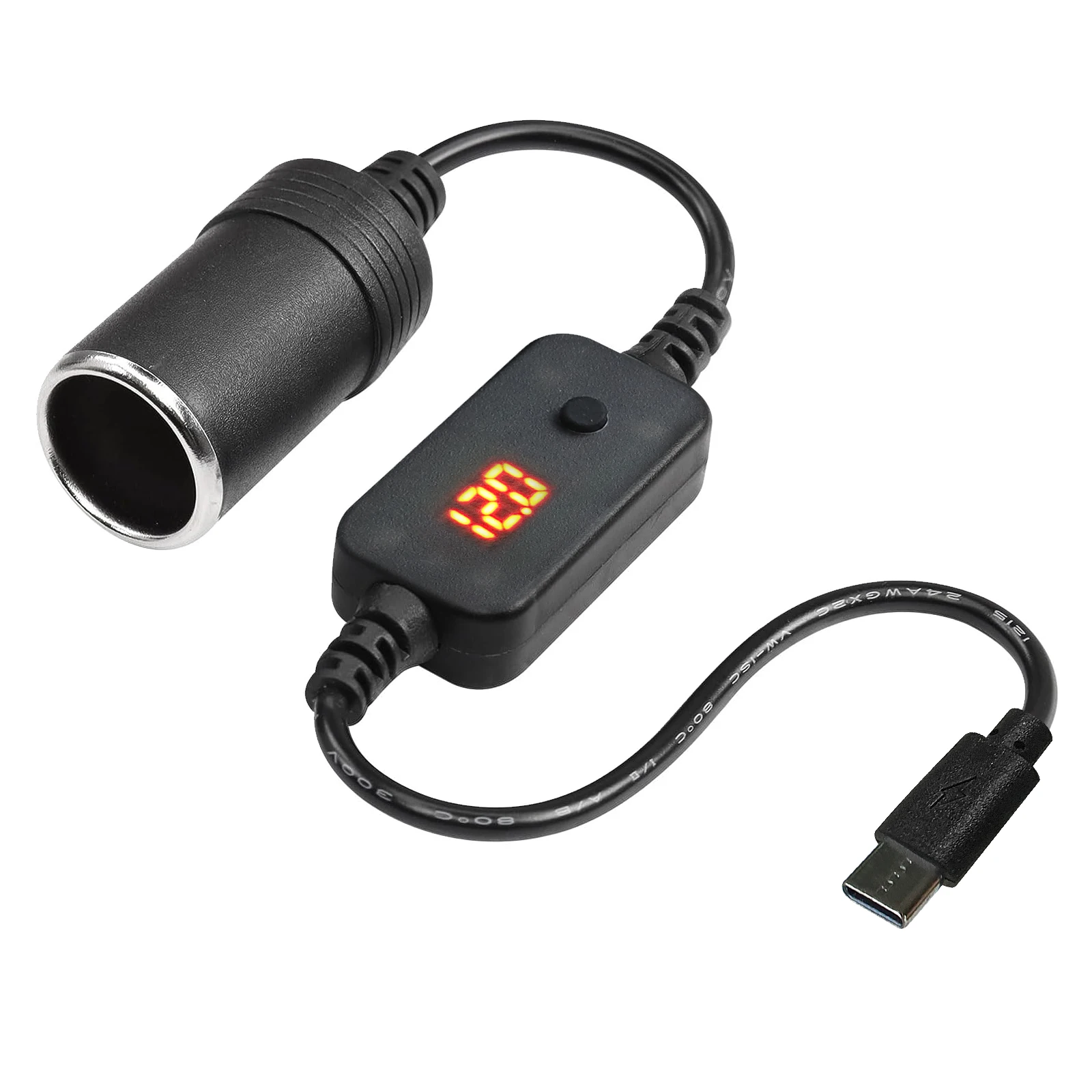 USB tipo C para soquete de isqueiro do carro, conversor fêmea, cabo adaptador para isqueiros do carro, aspirador de carro