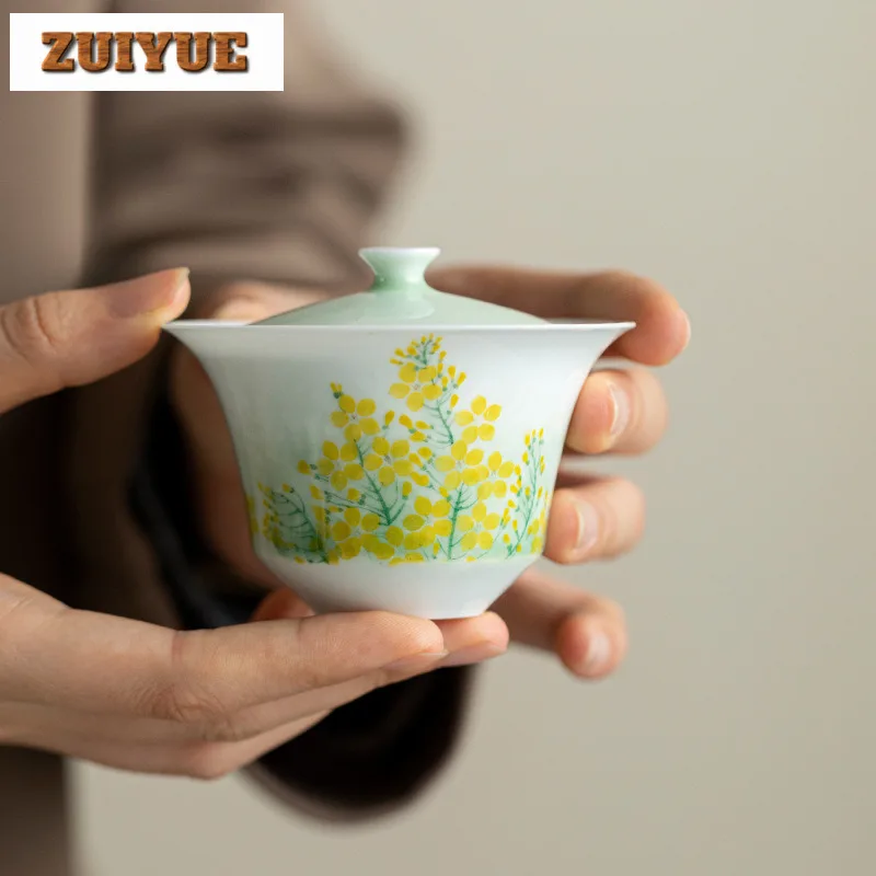 

110 мл ручная роспись цветок репса Gaiwan тонкий корпус белый фарфоровый чайный чайник крышка чаша кунг-фу чайный сервиз украшение