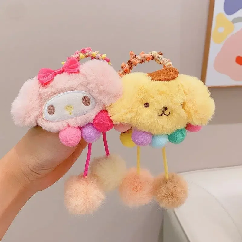 Kawaii Sanrio My Melody anillos para el cabello chica corazón femenino figura de Anime diadema con bola de pelo banda de goma suave lindo dibujos animados dulce nuevo estilo