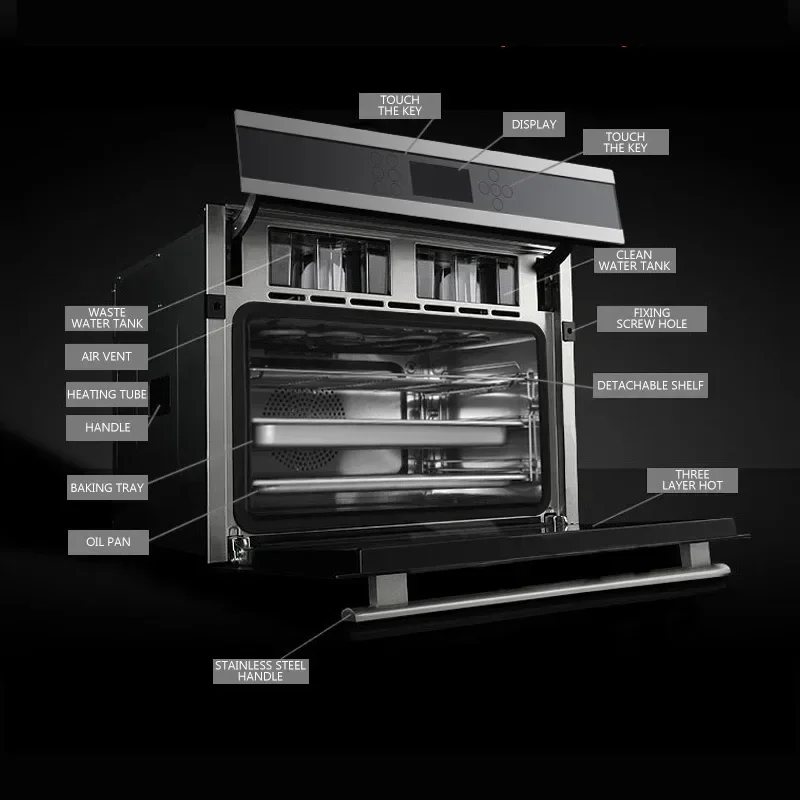 Forno a vapore domestico da 58 litri Fornello a vapore elettrico incorporato Forno tre in uno per cottura a vapore intelligente multifunzione