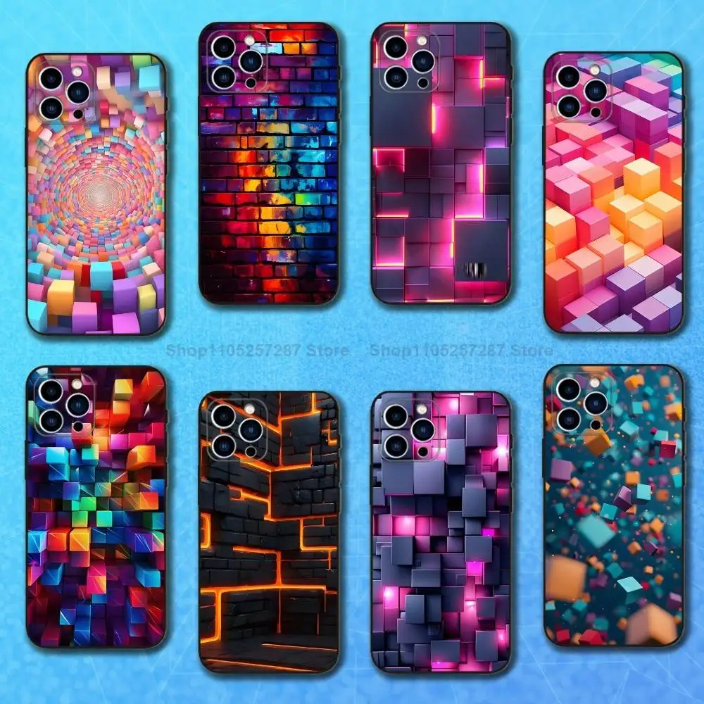 

Colorful Art 3D Blocks Case For iPhone 15,17,16,12,14,13,11,Plus,Pro Max,XS,X,Mini,8,7,XR,SE,Soft Silicone Black
