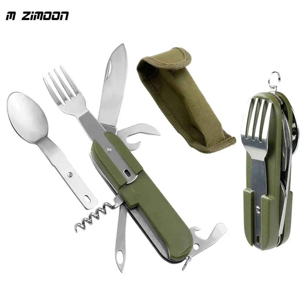 7 In 1 Camping Picnic Cutlery Knife Stainless Steel Fork Spoon Bottle Opener Flatware Tableware Travel Kit Pocket Fork Spoon