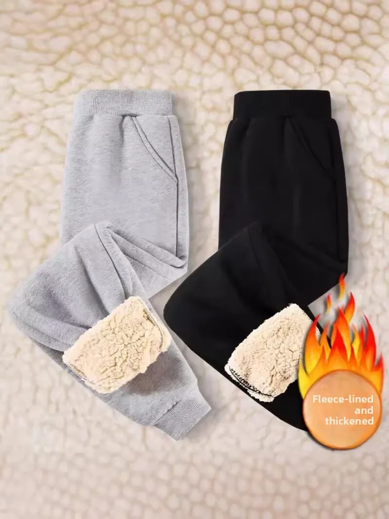 1 Stück Herbst-Winter Kinder Thermo-Sporthose, Teenager Fleece-gefütterte Freizeithose, Kinder Fleece-Hose 110cm-170cm – Detail 4