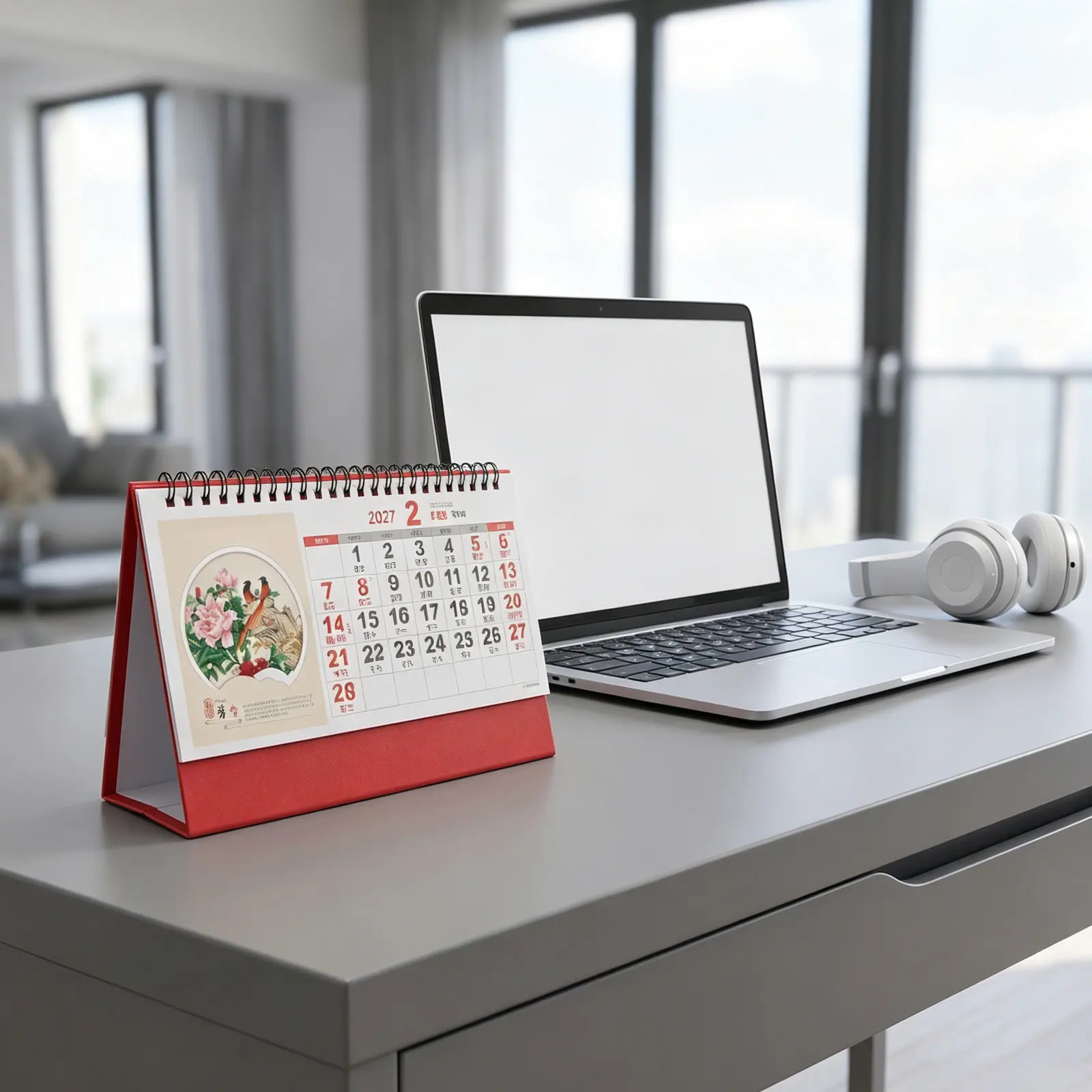 2027 Desktop Calendar Zodiac Year of The Goat Minimalist Lunar Calendar Standup for Office Home School Daily Planner Holiday