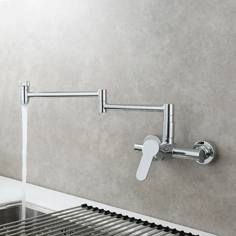 Foldable Kitchen Sink Mixer Chrome Finished  Hot and Cold Wall Mounted Foldable Rotation Basin Faucet