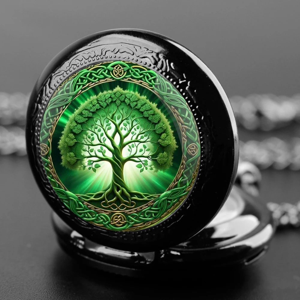 Ciondolo per collana con orologio da tasca al quarzo dal design vintage dell'albero della vita, regalo ideale per uomini, donne e bambini, regalo di compleanno con ciondolo