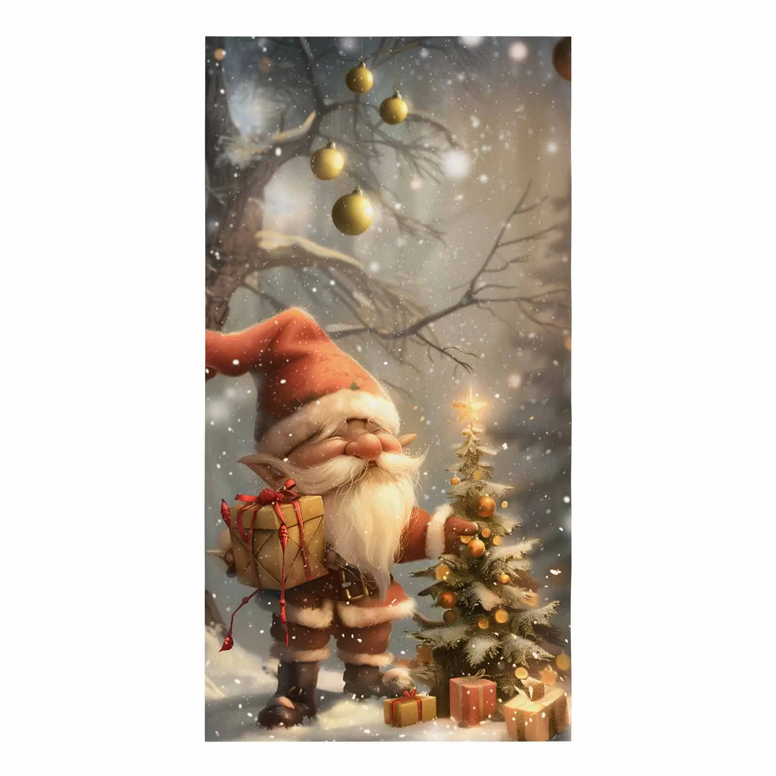 Christmas Dwarf Forest Snow Scene Cartoon Printed Tea Hand Towel Kitchen Dishcloth Water Absorption Household Cleaning Cloth