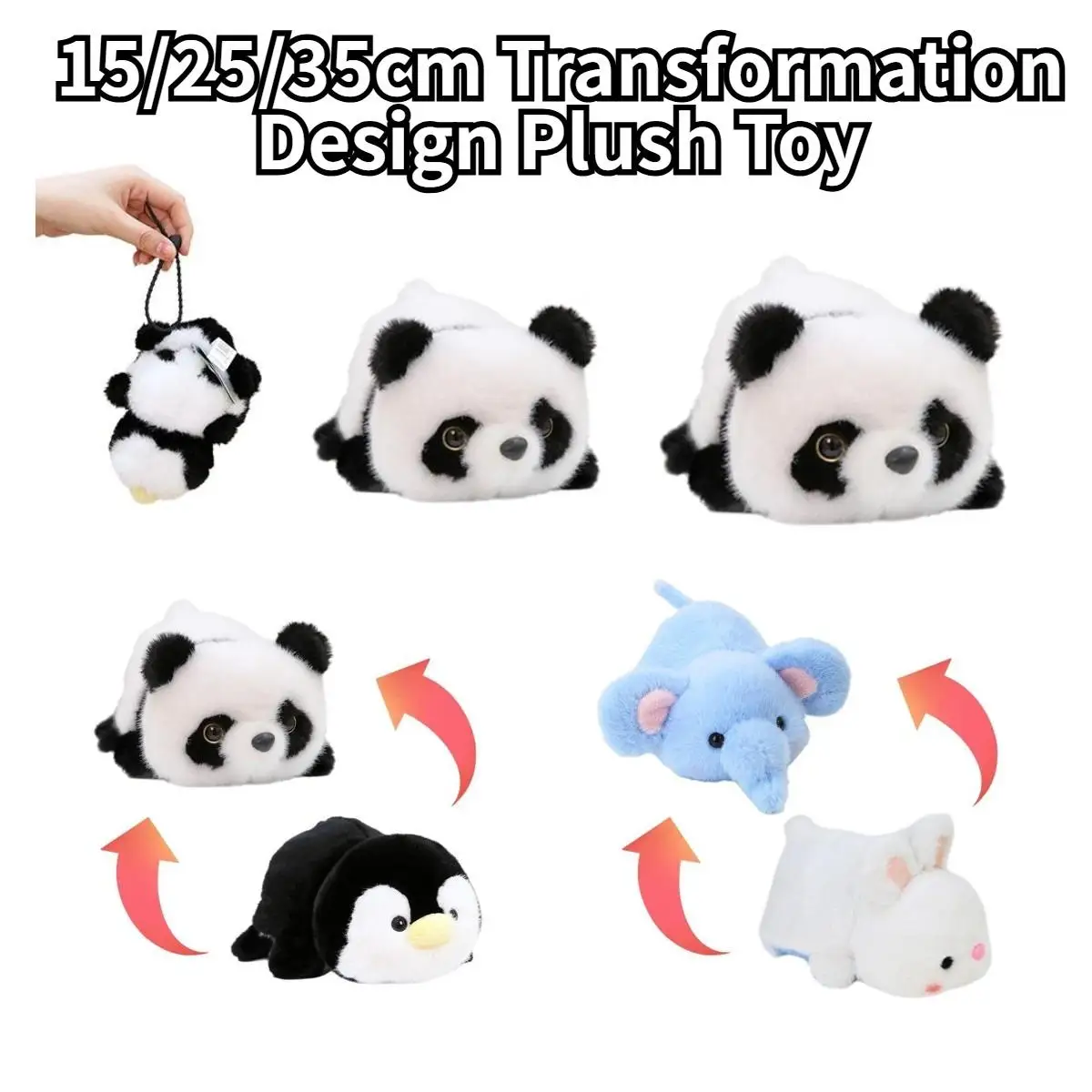 15/25/35cm Cute Transformation Design Plush Toy Panda Flip Penguin Rabbit Flips Elephant High-Quality Craftsmanship Dual Play