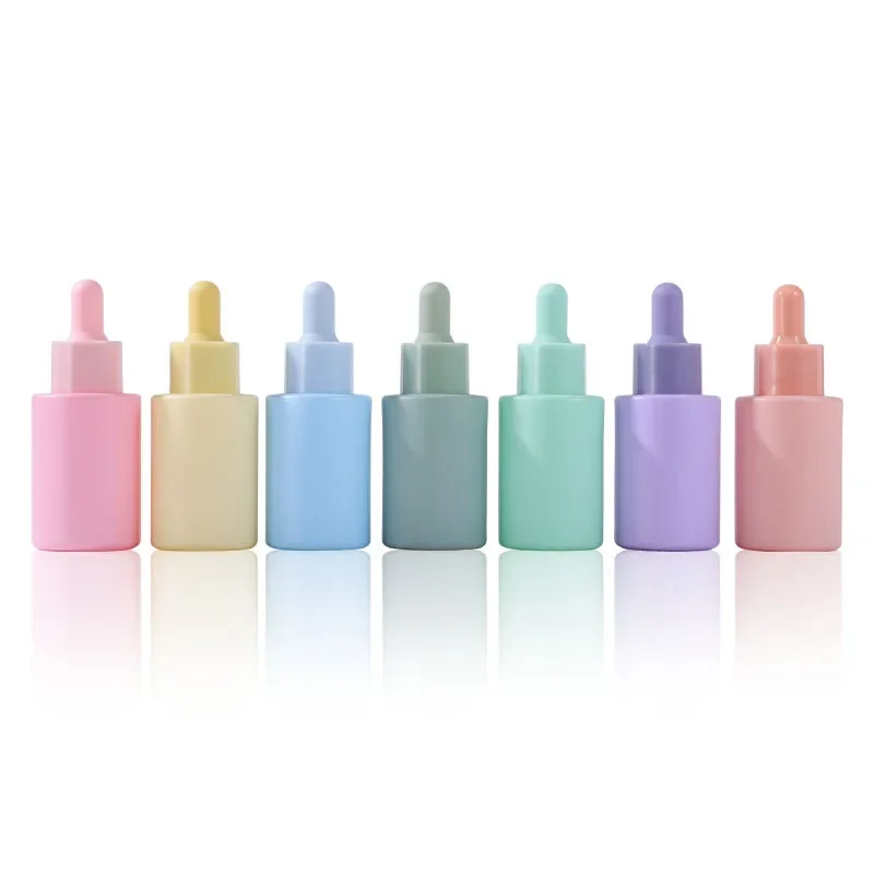 

New Design macaron color matte rubber head essential oil dropper bottle cosmetic glass bottle wholesale frosted glass bottles