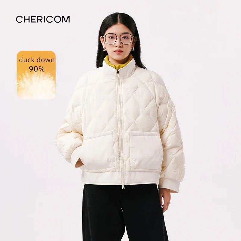 

Chericom женская стеганая куртка стеганого дизайна контрастного двустороннего кармана с воротником-стойкой теплый пуховик легкое пальто Y299015Y
