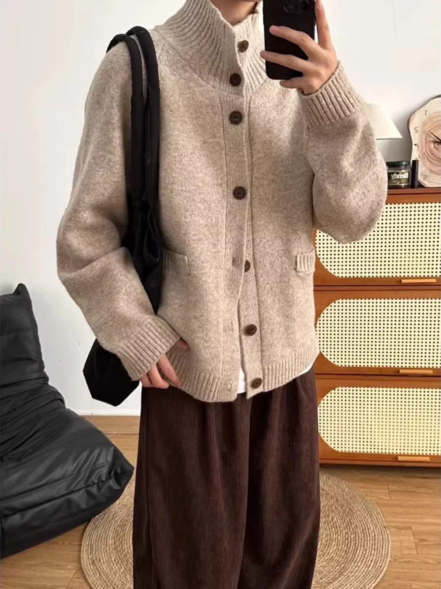 معطف سترة محبوك من Cleanfit Lazy Sle بياقة واقفة طويلة Sve ناعمة ومريحة للشتاء ملابس غير رسمية #3