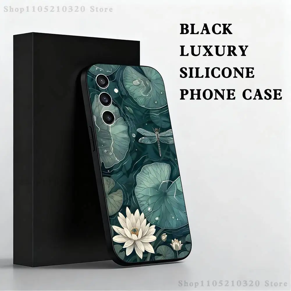 حافظة هاتف بنمط اللوتس الذهبي لهاتف سامسونج S 25,24,23,22,30,21,10,9,Ultra,Plus,Lite,FE,4,5G حافظة ناعمة سوداء #6